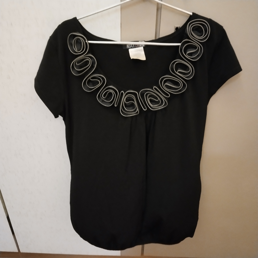Elegant Black Top with Spiral Embellishments